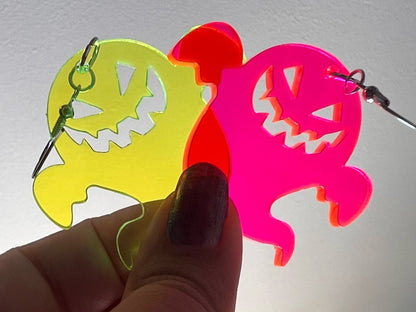 Neon Ghost Earrings: Laser Cut Acrylic Ghosts, Halloween, Haunted, Scary, Spooky, Best Gifts for Her/Him/Them