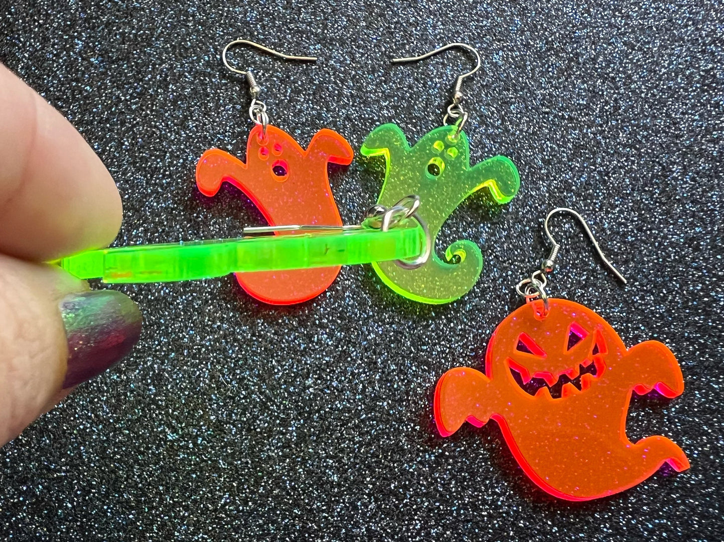 Neon Ghost Earrings: Laser Cut Acrylic Ghosts, Halloween, Haunted, Scary, Spooky, Best Gifts for Her/Him/Them