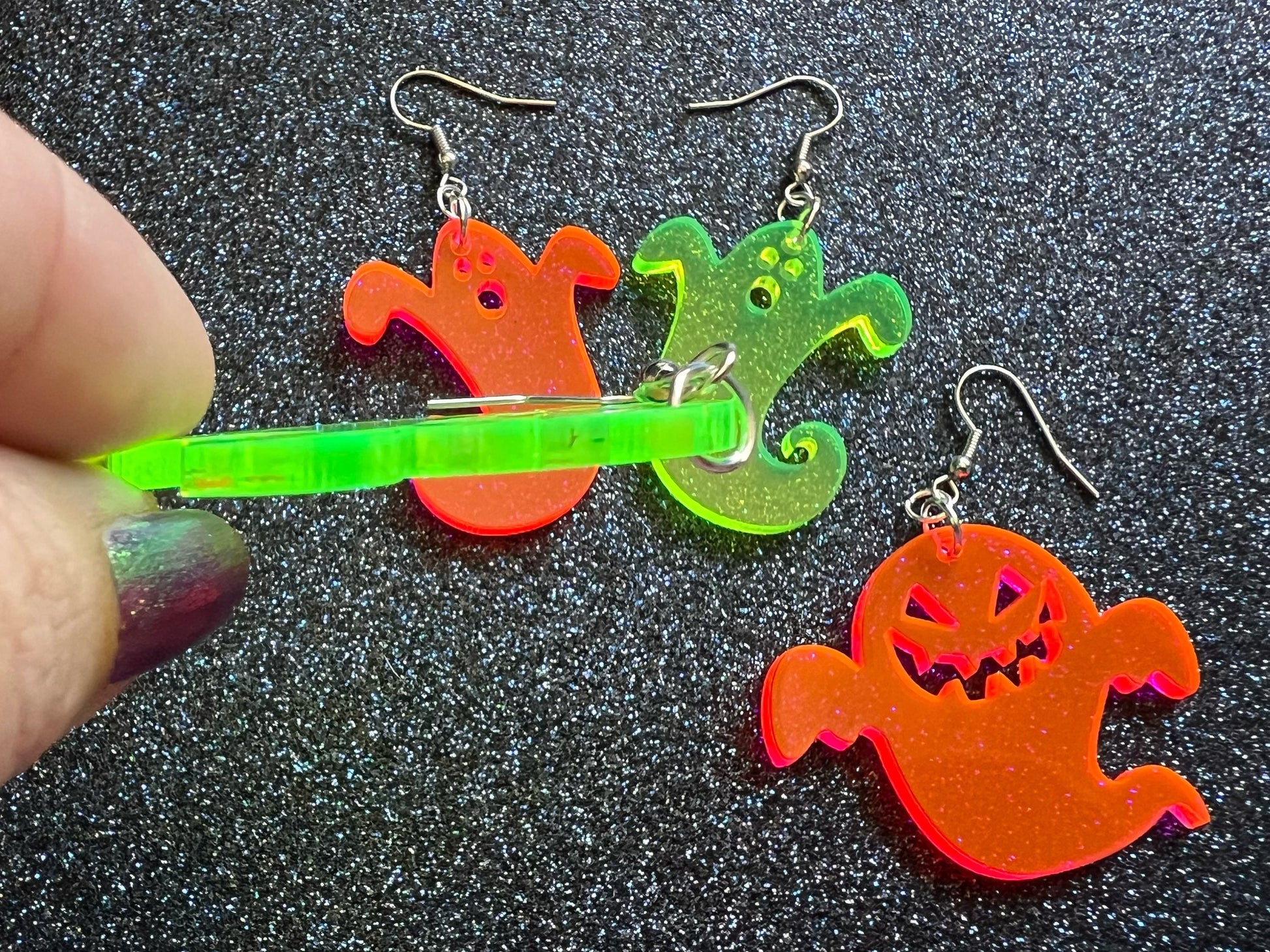 Neon Ghost Earrings: Laser Cut Acrylic Ghosts, Halloween, Haunted, Scary, Spooky, Best Gifts for Her/Him/Them