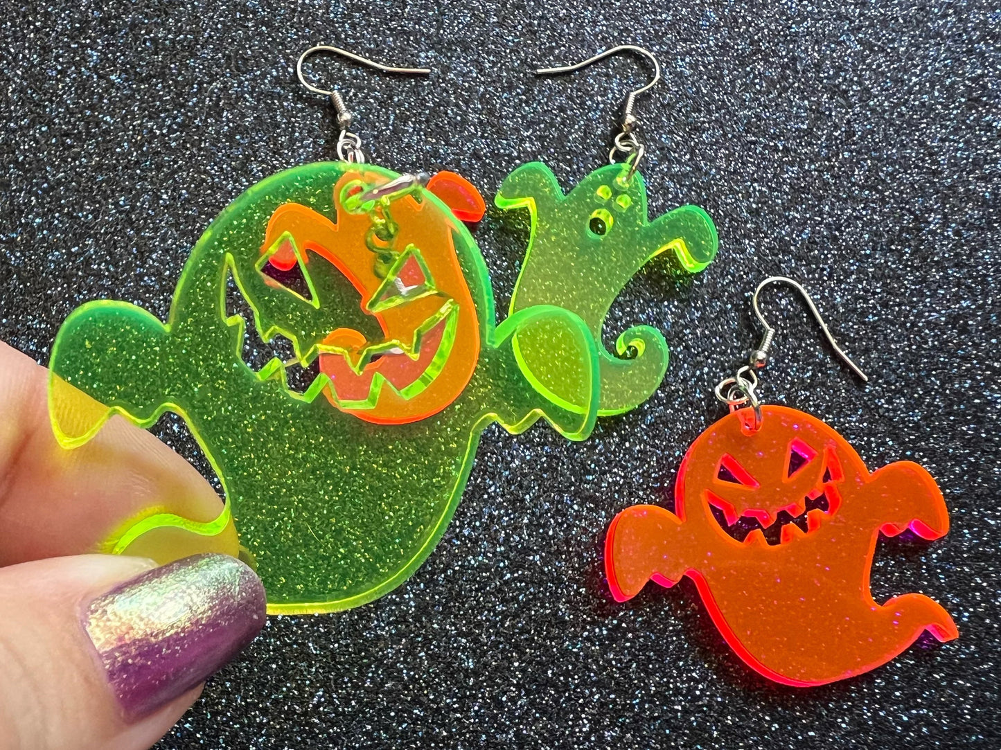 Neon Ghost Earrings: Laser Cut Acrylic Ghosts, Halloween, Haunted, Scary, Spooky, Best Gifts for Her/Him/Them