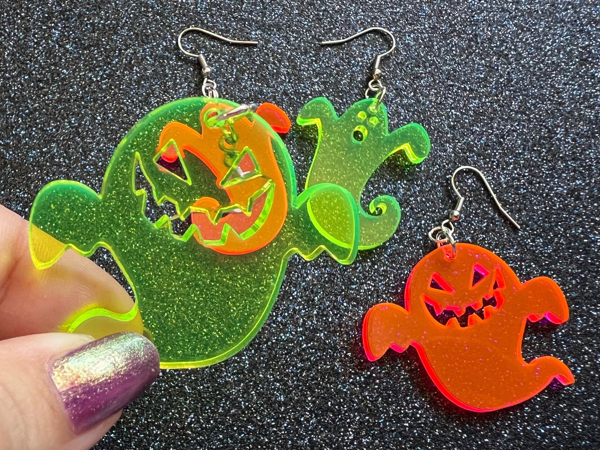 Neon Ghost Earrings: Laser Cut Acrylic Ghosts, Halloween, Haunted, Scary, Spooky, Best Gifts for Her/Him/Them