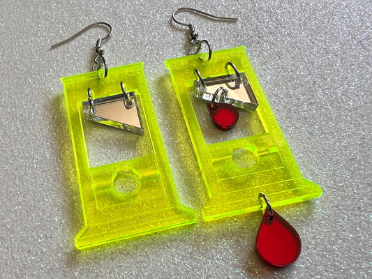 Neon Guillotine Earrings: Halloween, Scary, Horror, Execution, Death, Decapitation, Laser Cut Acrylic, Best Gifts for Her/Him/Them