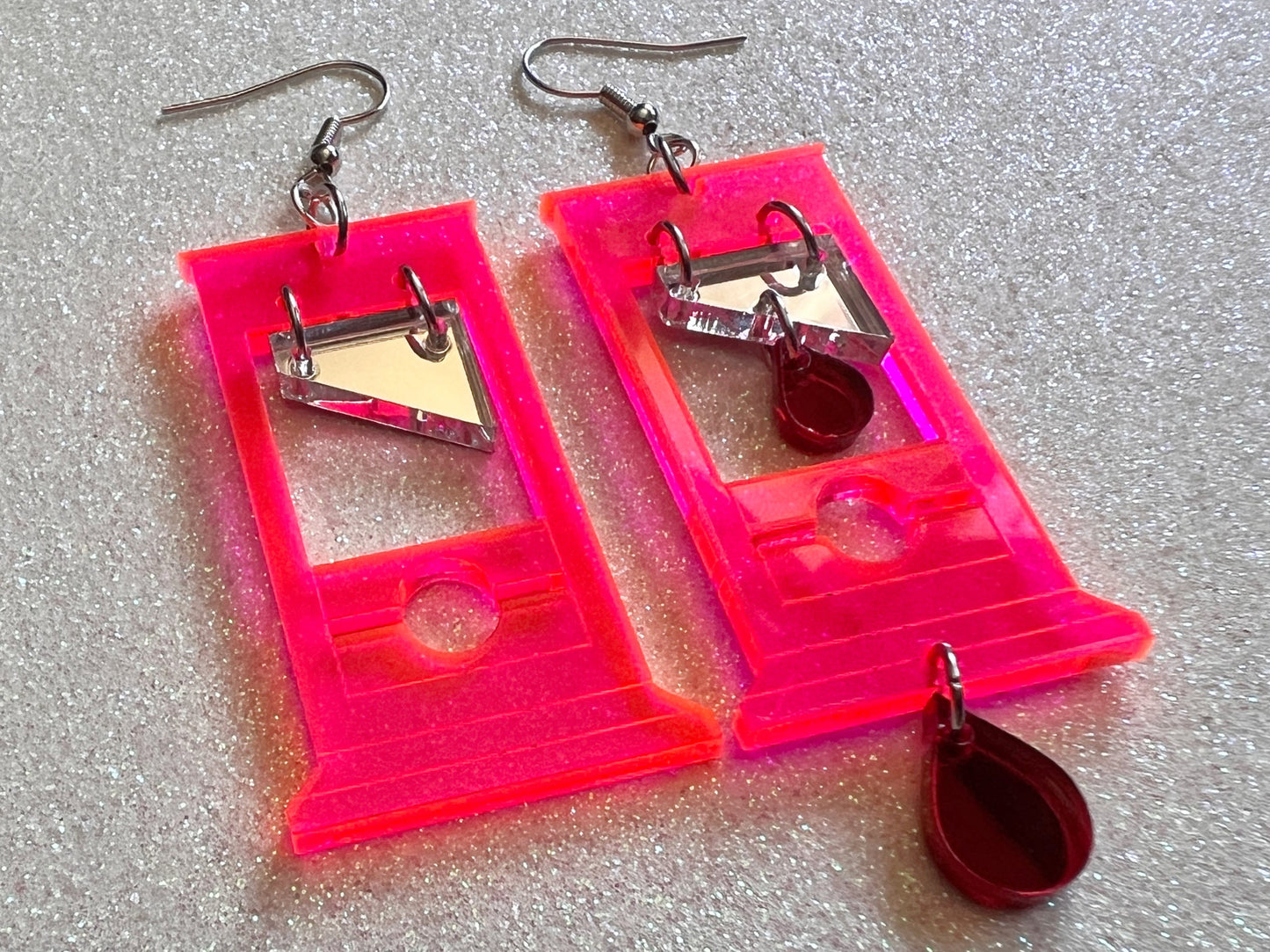 Neon Guillotine Earrings: Halloween, Scary, Horror, Execution, Death, Decapitation, Laser Cut Acrylic, Best Gifts for Her/Him/Them