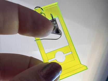 Neon Guillotine Earrings: Halloween, Scary, Horror, Execution, Death, Decapitation, Laser Cut Acrylic, Best Gifts for Her/Him/Them