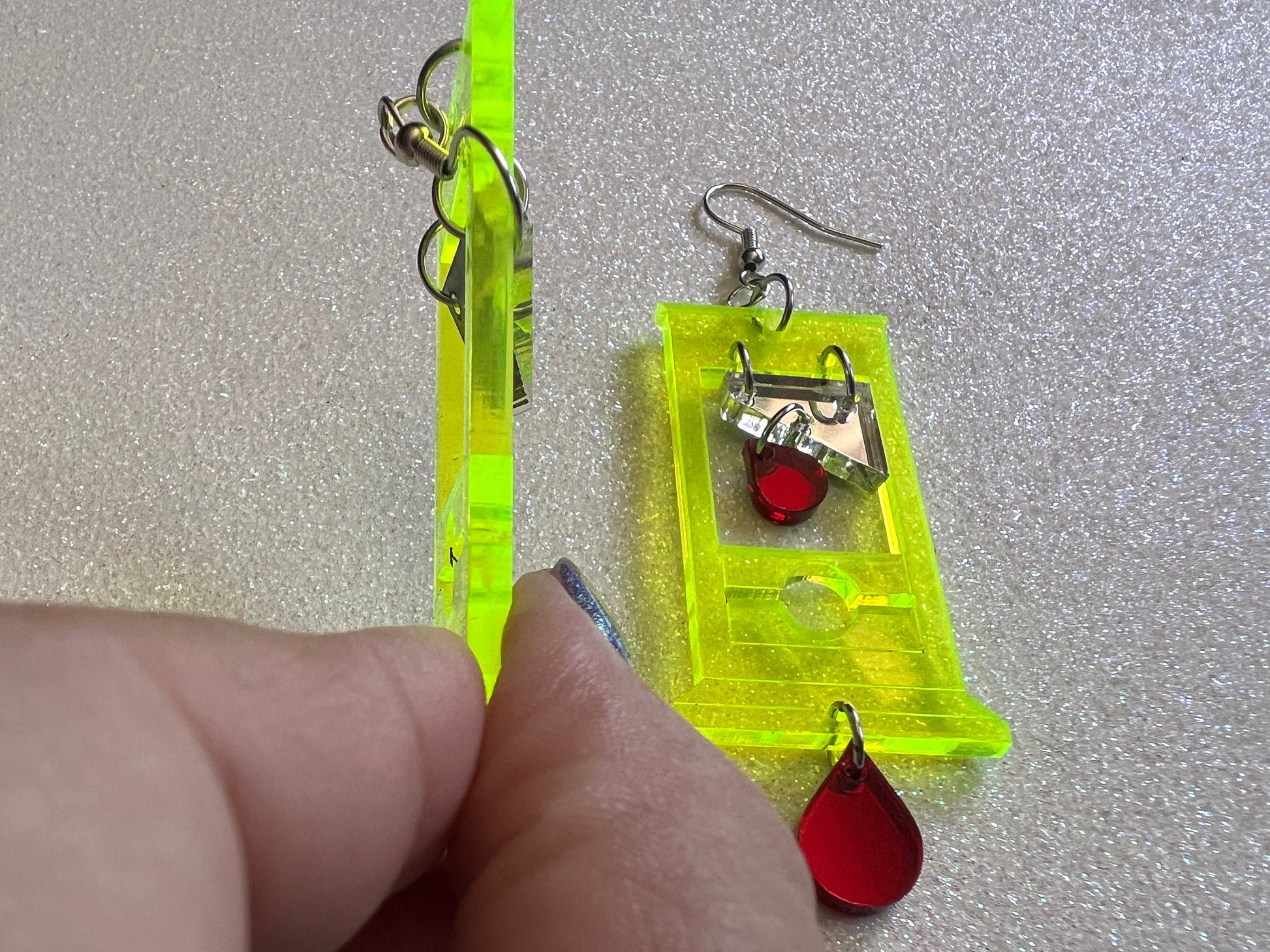 Neon Guillotine Earrings: Halloween, Scary, Horror, Execution, Death, Decapitation, Laser Cut Acrylic, Best Gifts for Her/Him/Them