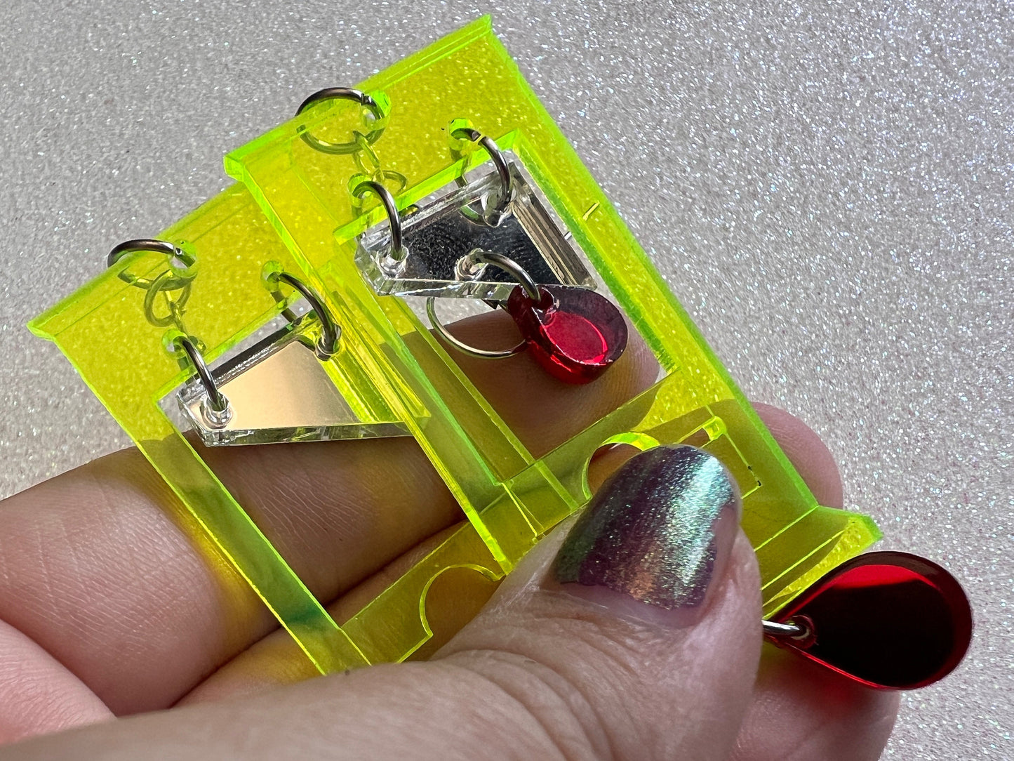 Neon Guillotine Earrings: Halloween, Scary, Horror, Execution, Death, Decapitation, Laser Cut Acrylic, Best Gifts for Her/Him/Them