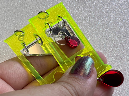 Neon Guillotine Earrings: Halloween, Scary, Horror, Execution, Death, Decapitation, Laser Cut Acrylic, Best Gifts for Her/Him/Them
