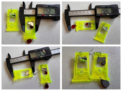 Neon Guillotine Earrings: Halloween, Scary, Horror, Execution, Death, Decapitation, Laser Cut Acrylic, Best Gifts for Her/Him/Them