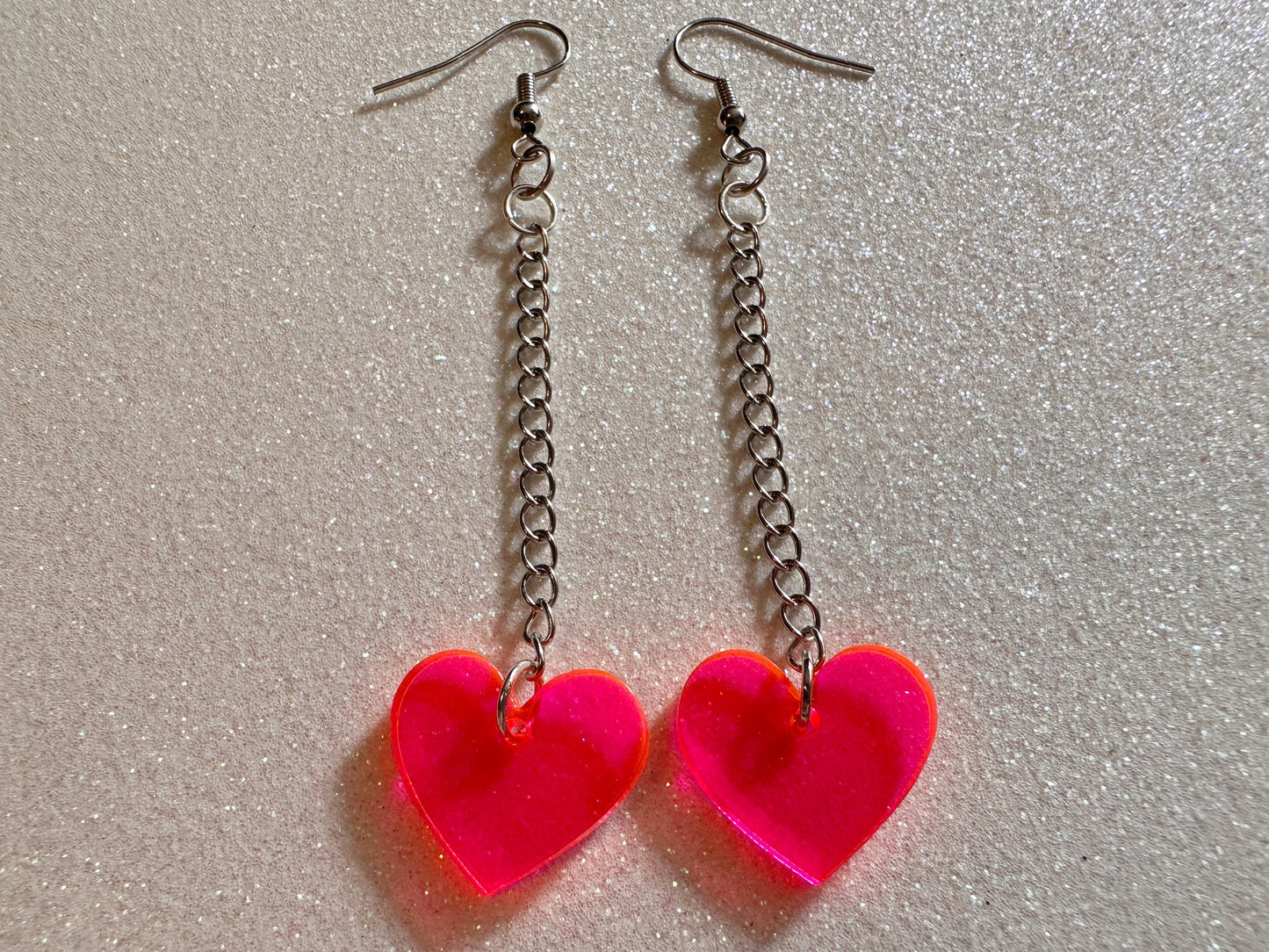 Neon Heart Earrings: Laser Cut Acrylic Hearts, Love, Best Friends, BFFs, Anniversary, V-day, Valentines Gifts, Best Gift for Her/Him/Them