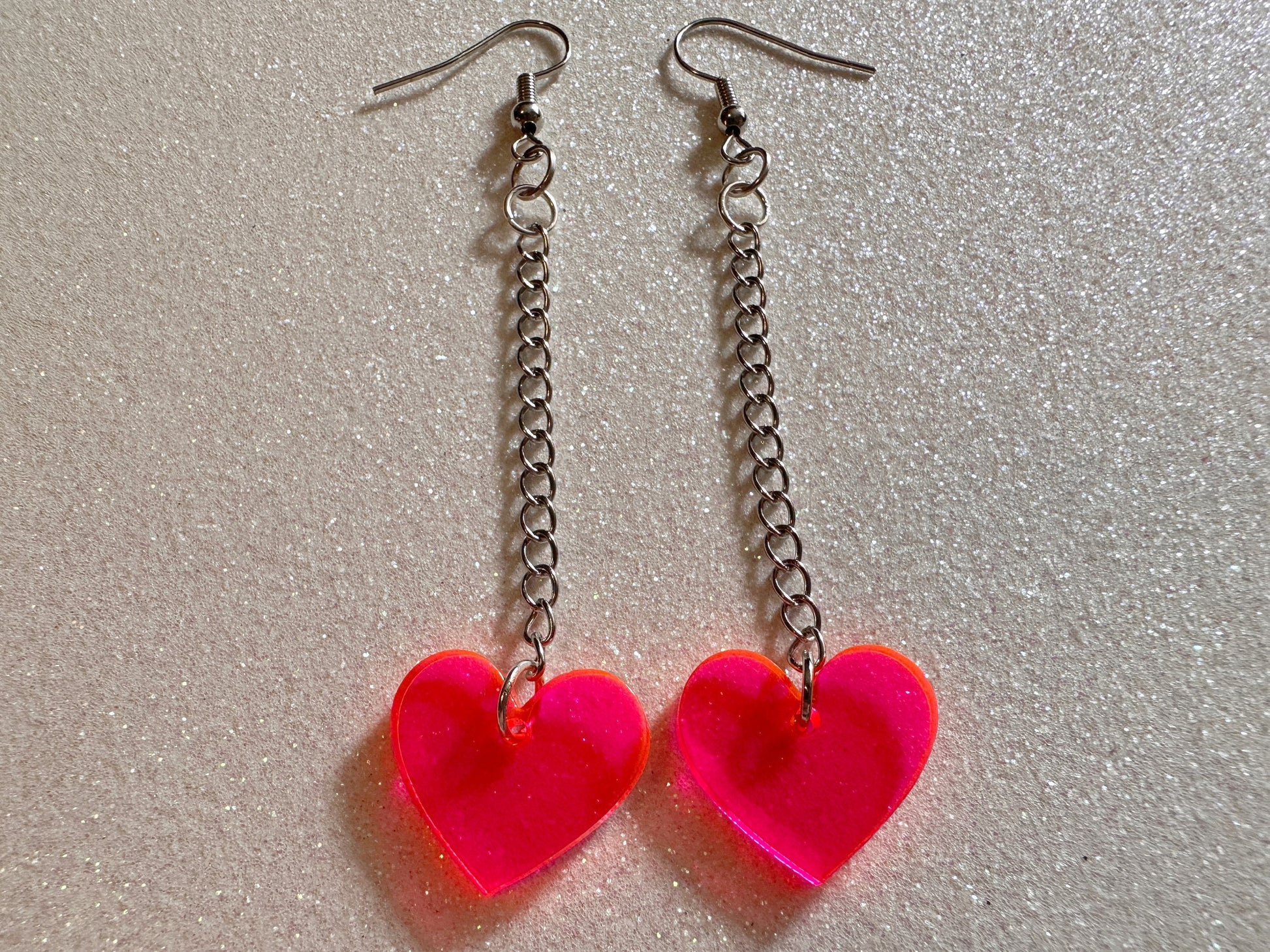 Neon Heart Earrings: Laser Cut Acrylic Hearts, Love, Best Friends, BFFs, Anniversary, V-day, Valentines Gifts, Best Gift for Her/Him/Them