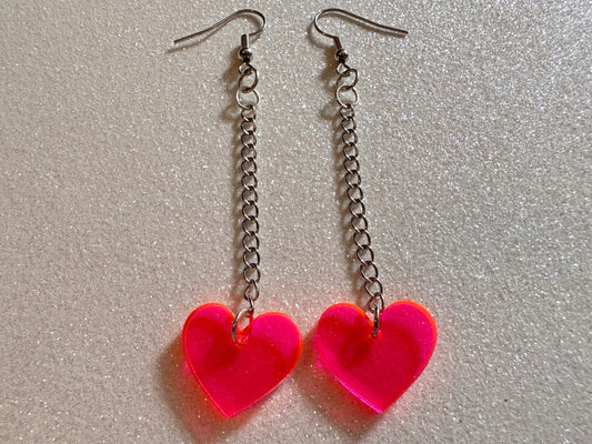 Neon Heart Earrings: Laser Cut Acrylic Hearts, Love, Best Friends, BFFs, Anniversary, V-day, Valentines Gifts, Best Gift for Her/Him/Them