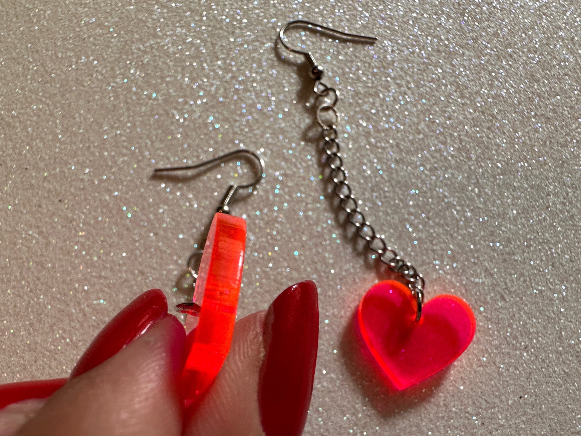 Neon Heart Earrings: Laser Cut Acrylic Hearts, Love, Best Friends, BFFs, Anniversary, V-day, Valentines Gifts, Best Gift for Her/Him/Them
