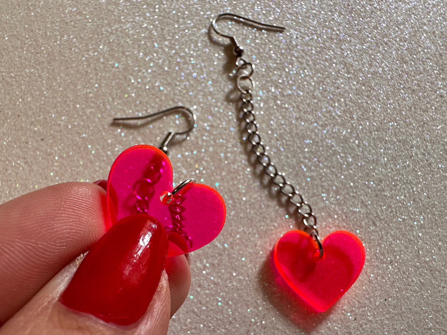Neon Heart Earrings: Laser Cut Acrylic Hearts, Love, Best Friends, BFFs, Anniversary, V-day, Valentines Gifts, Best Gift for Her/Him/Them