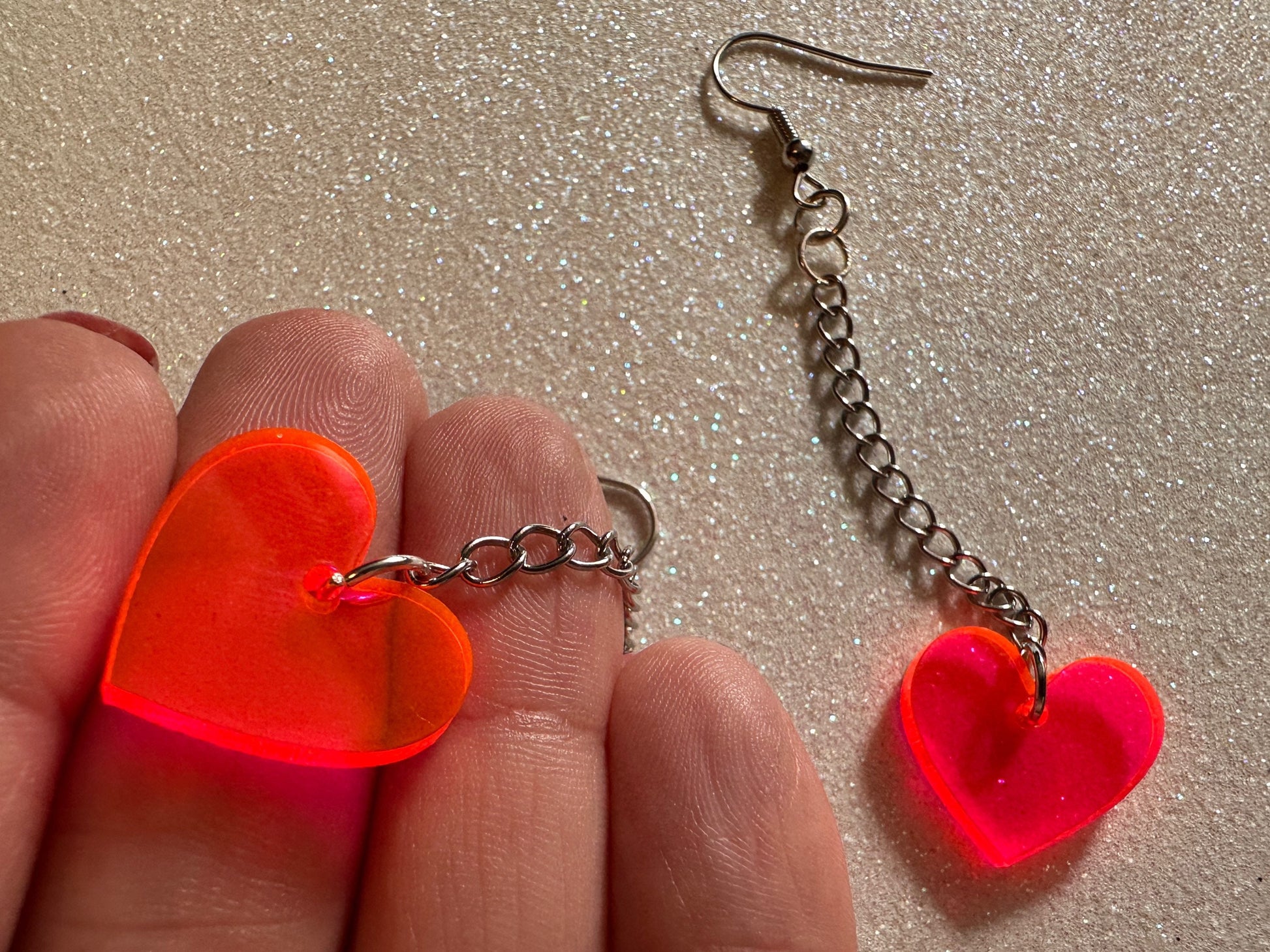 Neon Heart Earrings: Laser Cut Acrylic Hearts, Love, Best Friends, BFFs, Anniversary, V-day, Valentines Gifts, Best Gift for Her/Him/Them