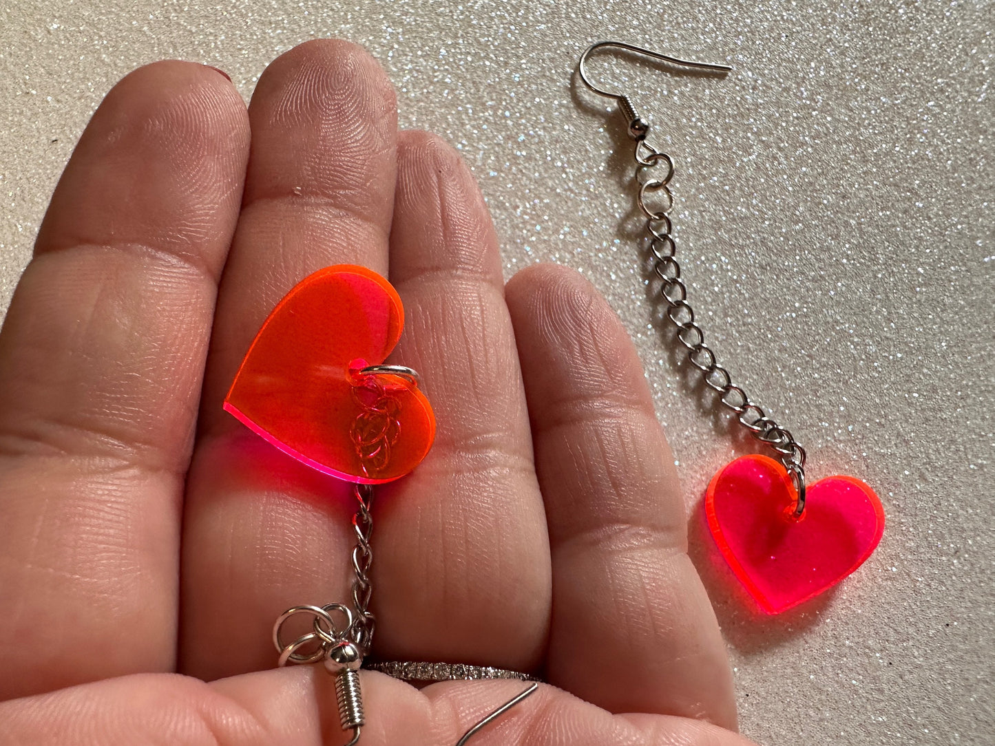 Neon Heart Earrings: Laser Cut Acrylic Hearts, Love, Best Friends, BFFs, Anniversary, V-day, Valentines Gifts, Best Gift for Her/Him/Them