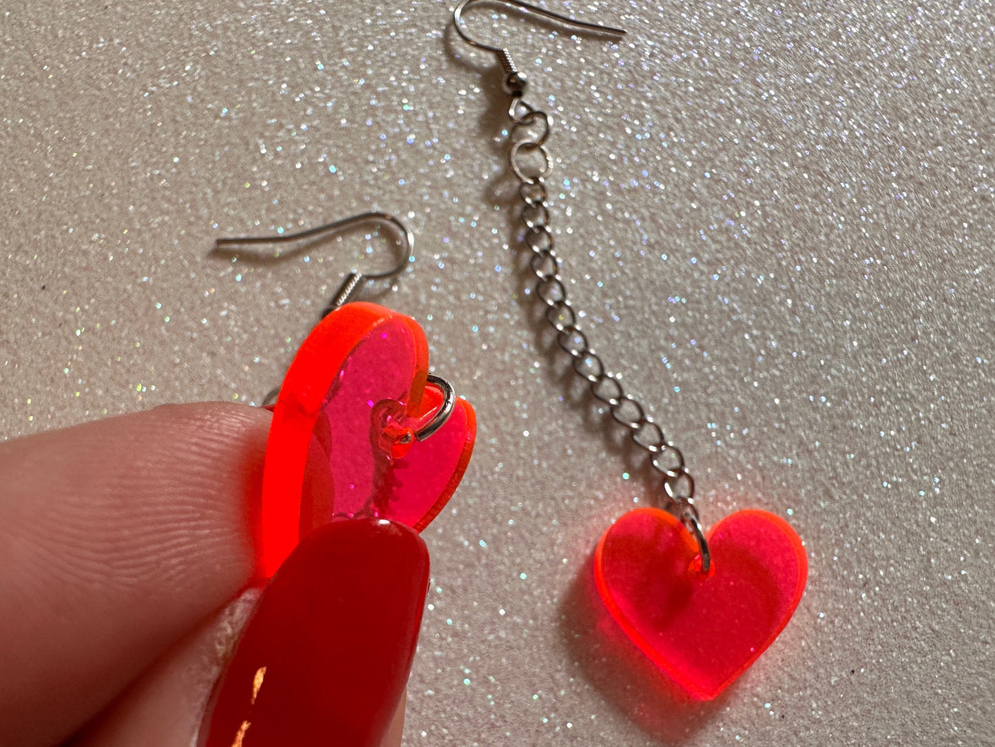 Neon Heart Earrings: Laser Cut Acrylic Hearts, Love, Best Friends, BFFs, Anniversary, V-day, Valentines Gifts, Best Gift for Her/Him/Them