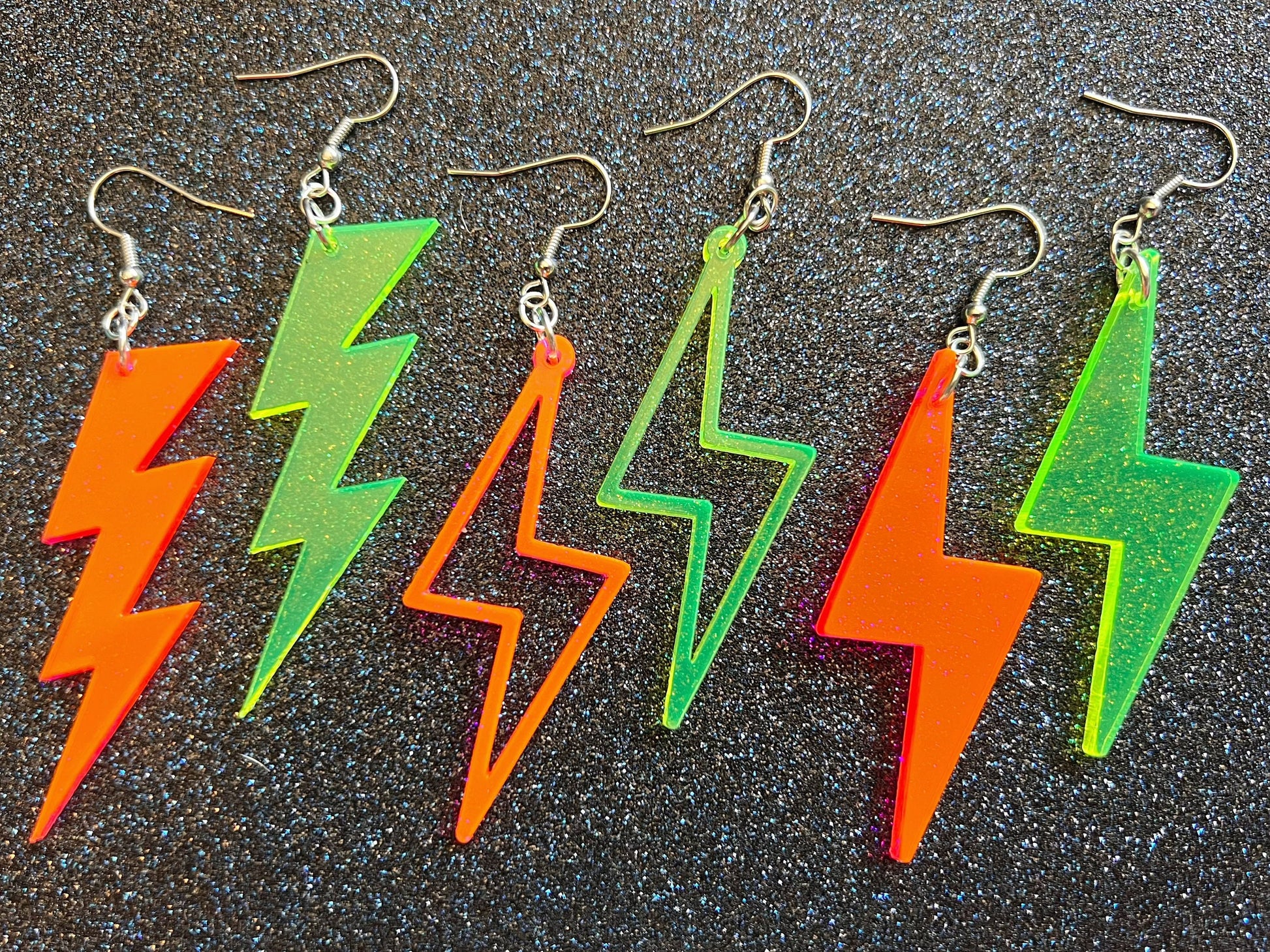 Neon Lightning Earrings: Laser Cut Acrylic Lightning Bolt Earrings, Stormy Weather, Electric, Nature, Climate, Best Gifts for Her/Him/Them