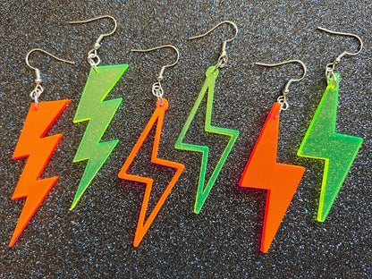 Neon Lightning Earrings: Laser Cut Acrylic Lightning Bolt Earrings, Stormy Weather, Electric, Nature, Climate, Best Gifts for Her/Him/Them