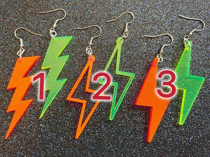 Neon Lightning Earrings: Laser Cut Acrylic Lightning Bolt Earrings, Stormy Weather, Electric, Nature, Climate, Best Gifts for Her/Him/Them