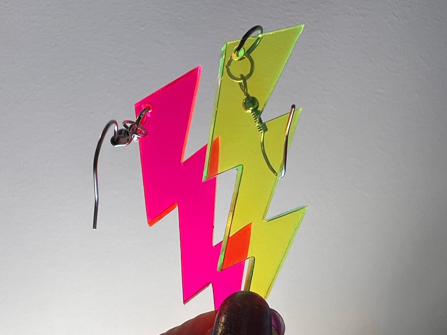 Neon Lightning Earrings: Laser Cut Acrylic Lightning Bolt Earrings, Stormy Weather, Electric, Nature, Climate, Best Gifts for Her/Him/Them