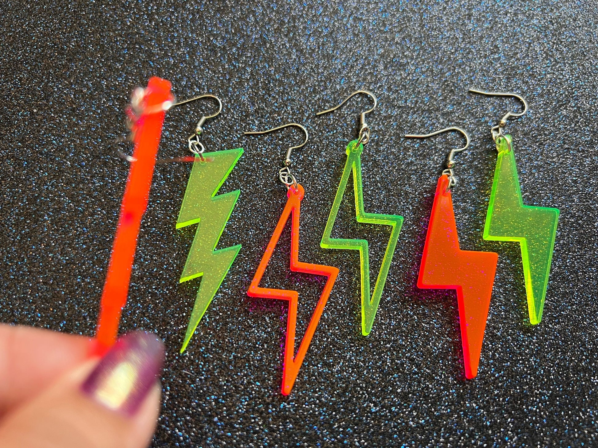 Neon Lightning Earrings: Laser Cut Acrylic Lightning Bolt Earrings, Stormy Weather, Electric, Nature, Climate, Best Gifts for Her/Him/Them