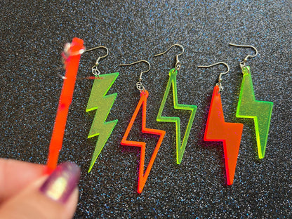 Neon Lightning Earrings: Laser Cut Acrylic Lightning Bolt Earrings, Stormy Weather, Electric, Nature, Climate, Best Gifts for Her/Him/Them