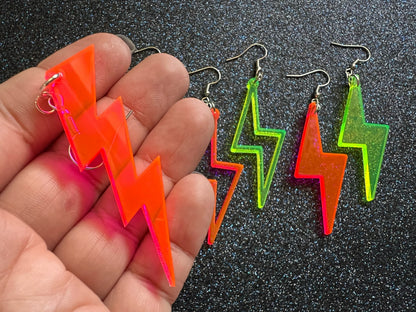 Neon Lightning Earrings: Laser Cut Acrylic Lightning Bolt Earrings, Stormy Weather, Electric, Nature, Climate, Best Gifts for Her/Him/Them