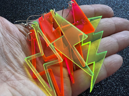 Neon Lightning Earrings: Laser Cut Acrylic Lightning Bolt Earrings, Stormy Weather, Electric, Nature, Climate, Best Gifts for Her/Him/Them