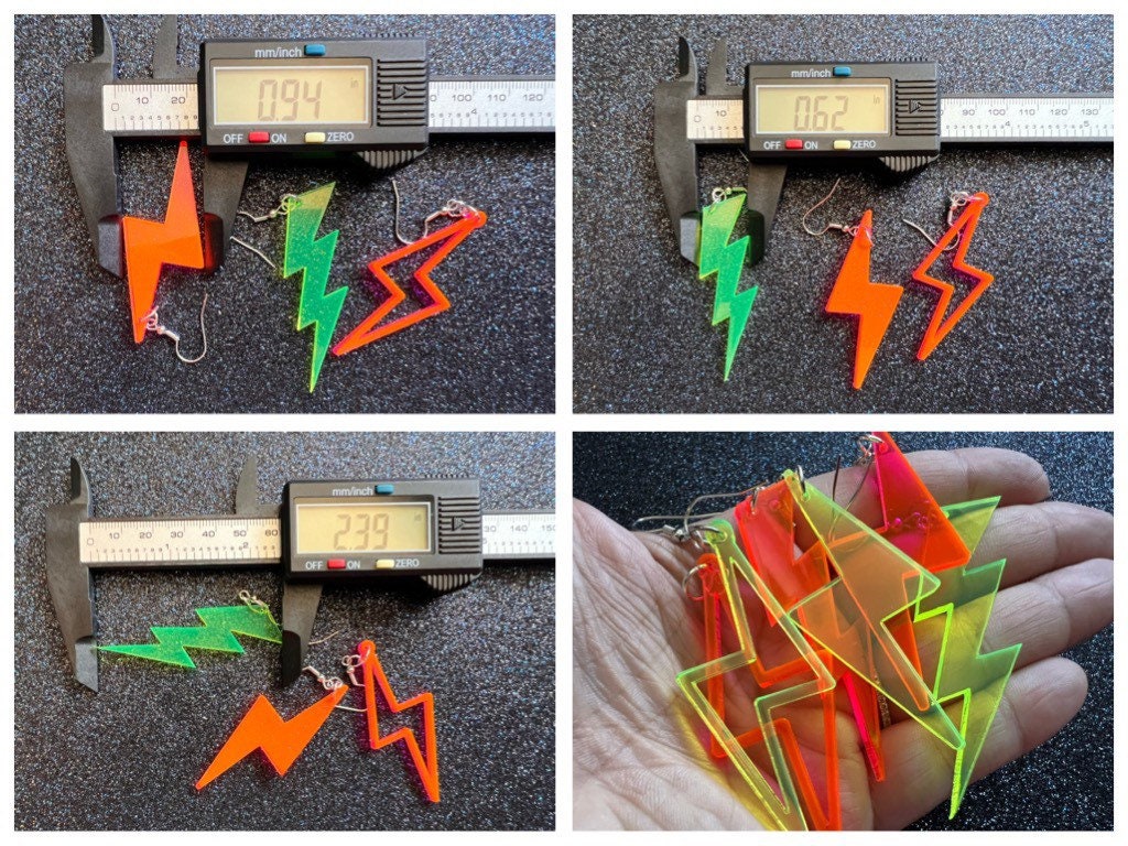 Neon Lightning Earrings: Laser Cut Acrylic Lightning Bolt Earrings, Stormy Weather, Electric, Nature, Climate, Best Gifts for Her/Him/Them