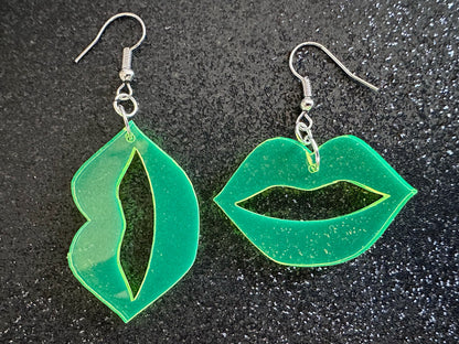 Neon Lip Earrings: Laser Cut Acrylic Lips, Makeup, Girl, Woman, Love, Kiss, Cute, Valentines, Anniversary, Best Gifts for Her/Him/Them