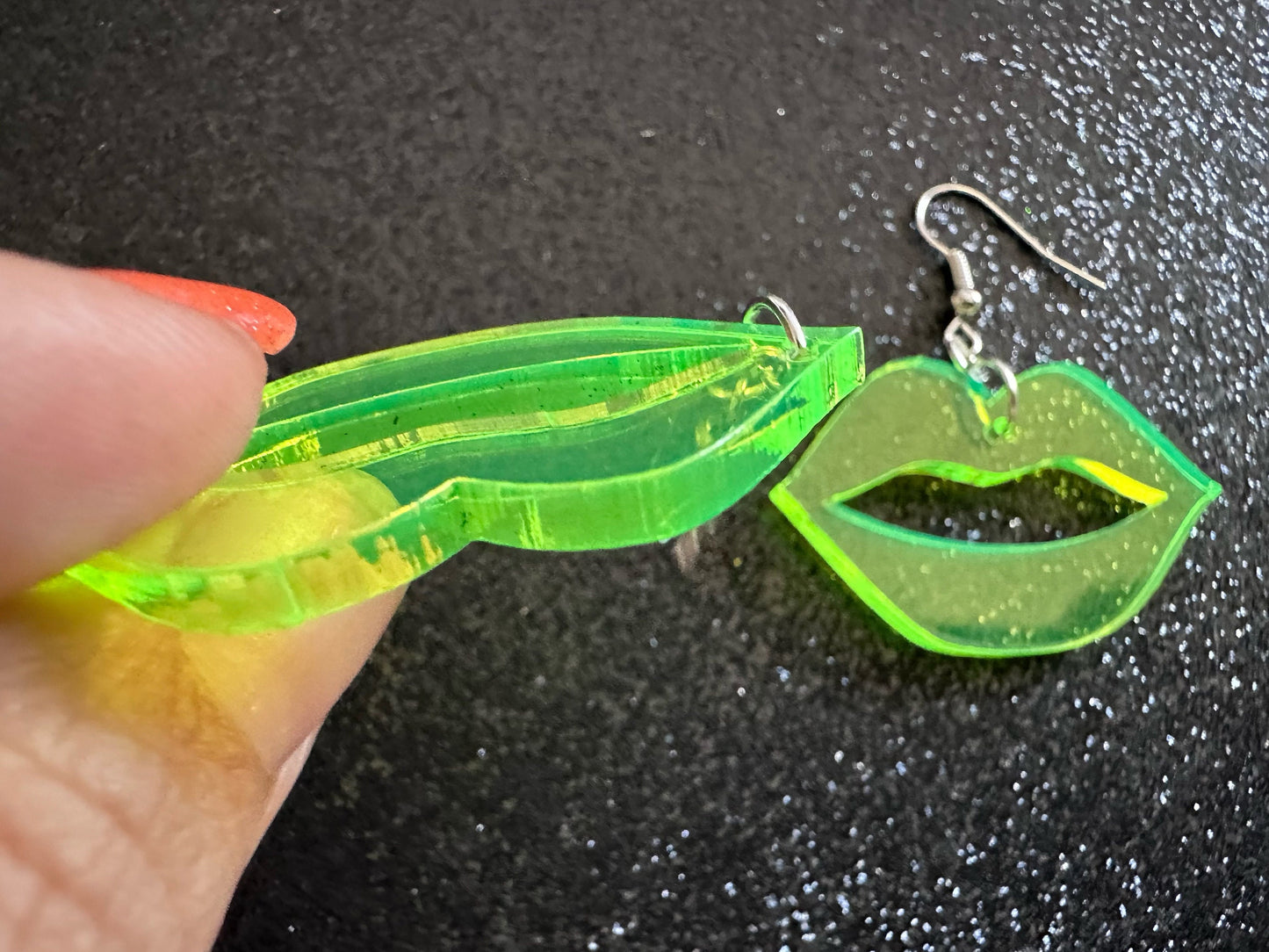 Neon Lip Earrings: Laser Cut Acrylic Lips, Makeup, Girl, Woman, Love, Kiss, Cute, Valentines, Anniversary, Best Gifts for Her/Him/Them
