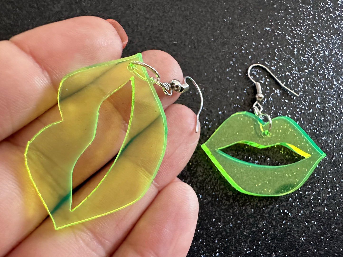 Neon Lip Earrings: Laser Cut Acrylic Lips, Makeup, Girl, Woman, Love, Kiss, Cute, Valentines, Anniversary, Best Gifts for Her/Him/Them