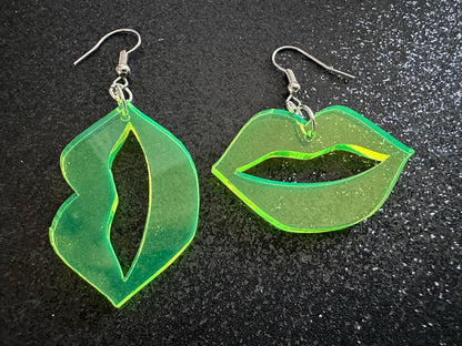 Neon Lip Earrings: Laser Cut Acrylic Lips, Makeup, Girl, Woman, Love, Kiss, Cute, Valentines, Anniversary, Best Gifts for Her/Him/Them