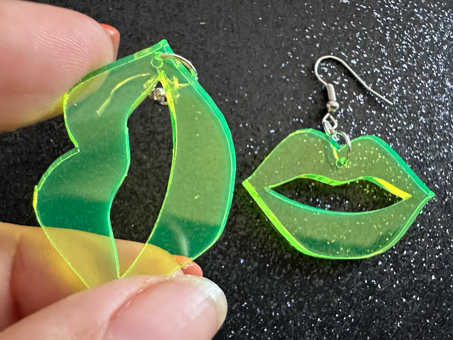 Neon Lip Earrings: Laser Cut Acrylic Lips, Makeup, Girl, Woman, Love, Kiss, Cute, Valentines, Anniversary, Best Gifts for Her/Him/Them
