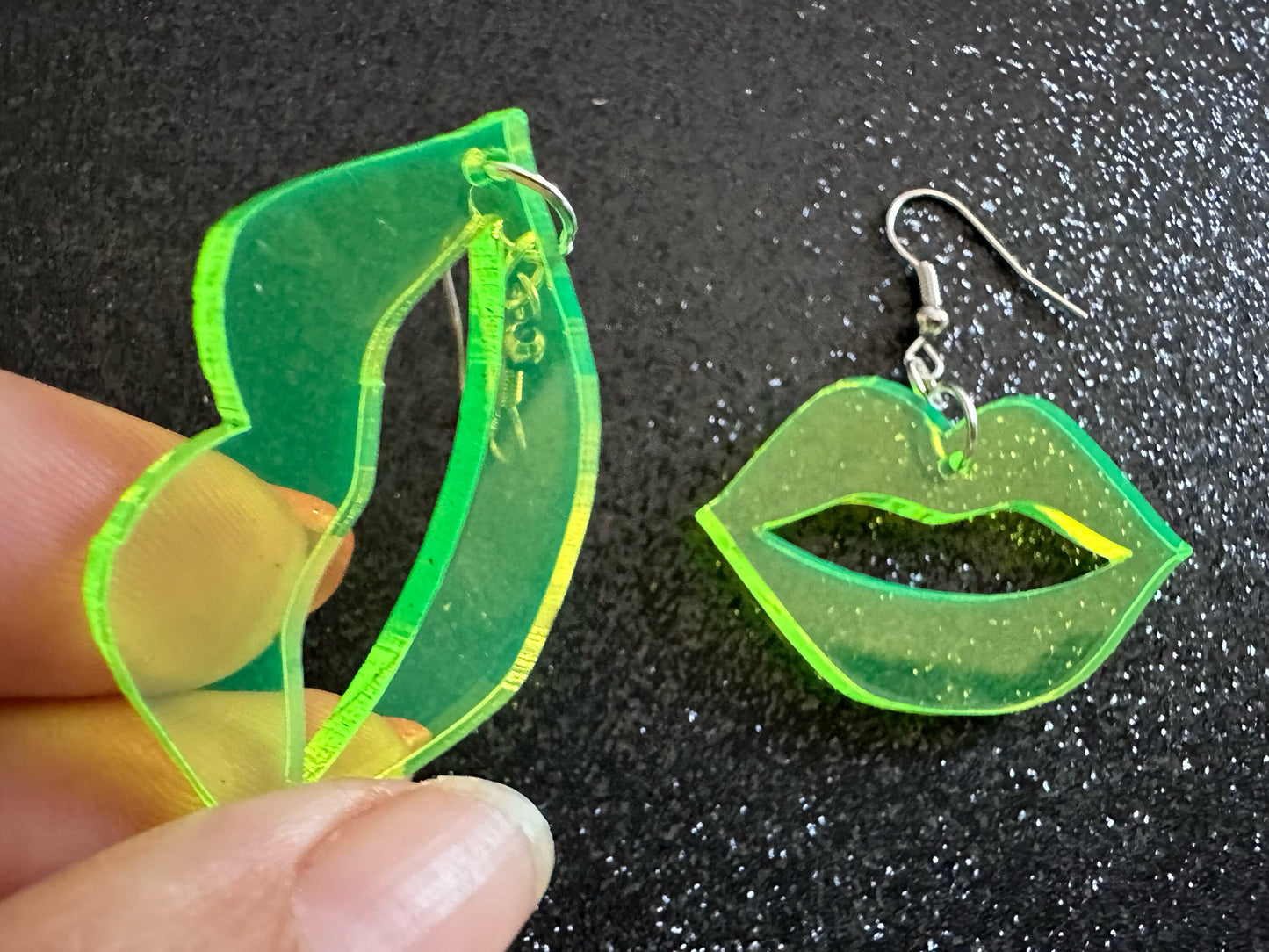 Neon Lip Earrings: Laser Cut Acrylic Lips, Makeup, Girl, Woman, Love, Kiss, Cute, Valentines, Anniversary, Best Gifts for Her/Him/Them