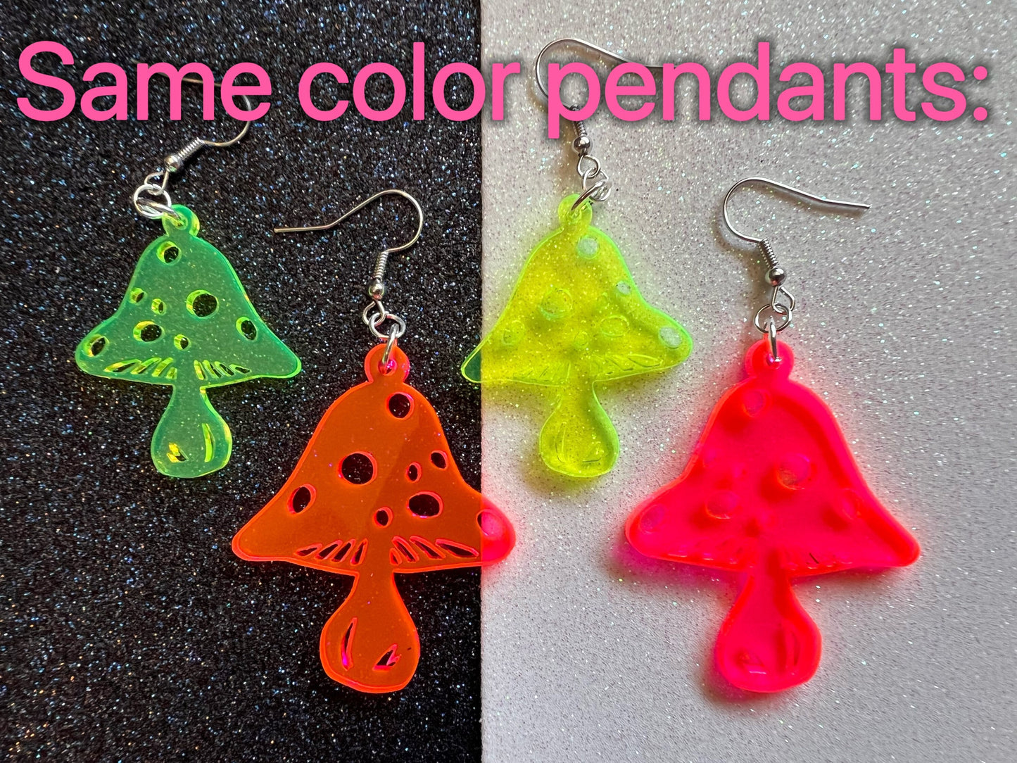 Neon Mushroom Earrings: Amanita Mushies, Party, Mycology, Psychedelic Mushroom Jewelry, Laser Cut Acrylic, Best Gifts for Her/Him/Them