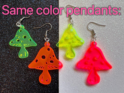 Neon Mushroom Earrings: Amanita Mushies, Party, Mycology, Psychedelic Mushroom Jewelry, Laser Cut Acrylic, Best Gifts for Her/Him/Them