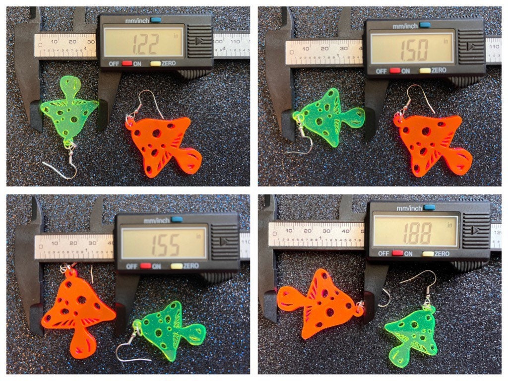 Neon Mushroom Earrings: Amanita Mushies, Party, Mycology, Psychedelic Mushroom Jewelry, Laser Cut Acrylic, Best Gifts for Her/Him/Them