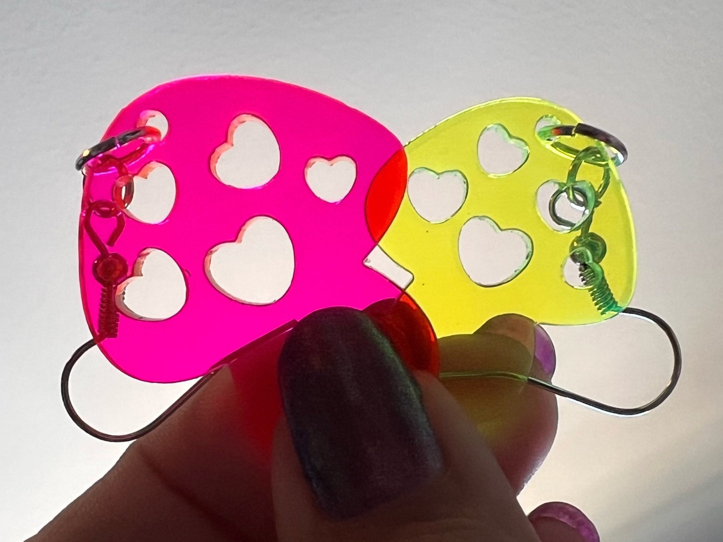 Neon Mushroom Earrings: Amanita Mushies, Party, Mycology, Psychedelic Mushroom Jewelry, Laser Cut Acrylic, Gifts for Her/Him/Them