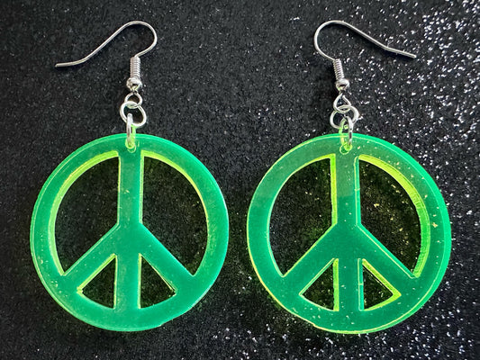 Neon Peace Sign Earrings: Laser Cut Acrylic Peace Signs, Hippie, Hipster, 80s, Happiness, Happy, Best Gifts for Her/Him/Them