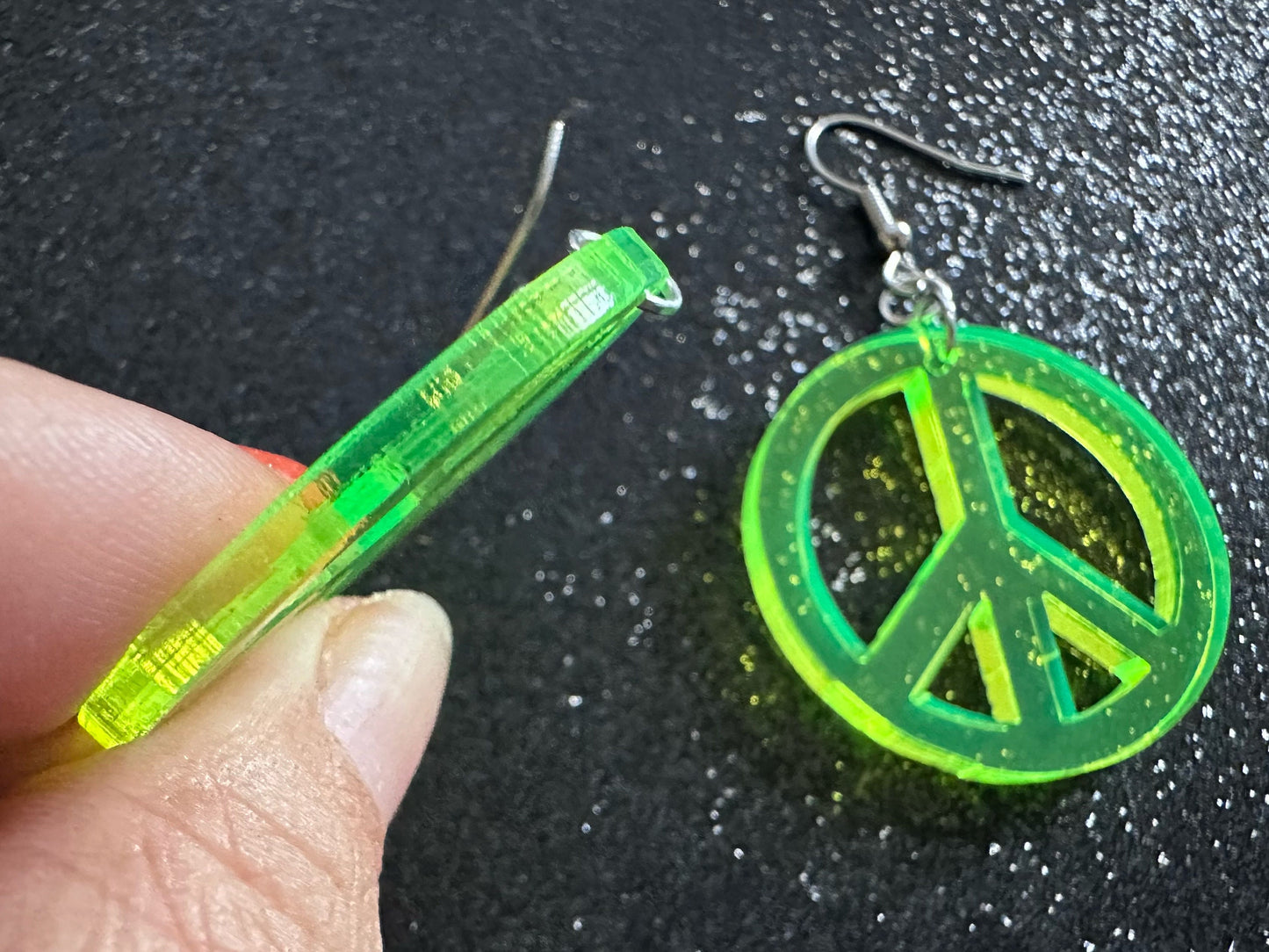 Neon Peace Sign Earrings: Laser Cut Acrylic Peace Signs, Hippie, Hipster, 80s, Happiness, Happy, Best Gifts for Her/Him/Them