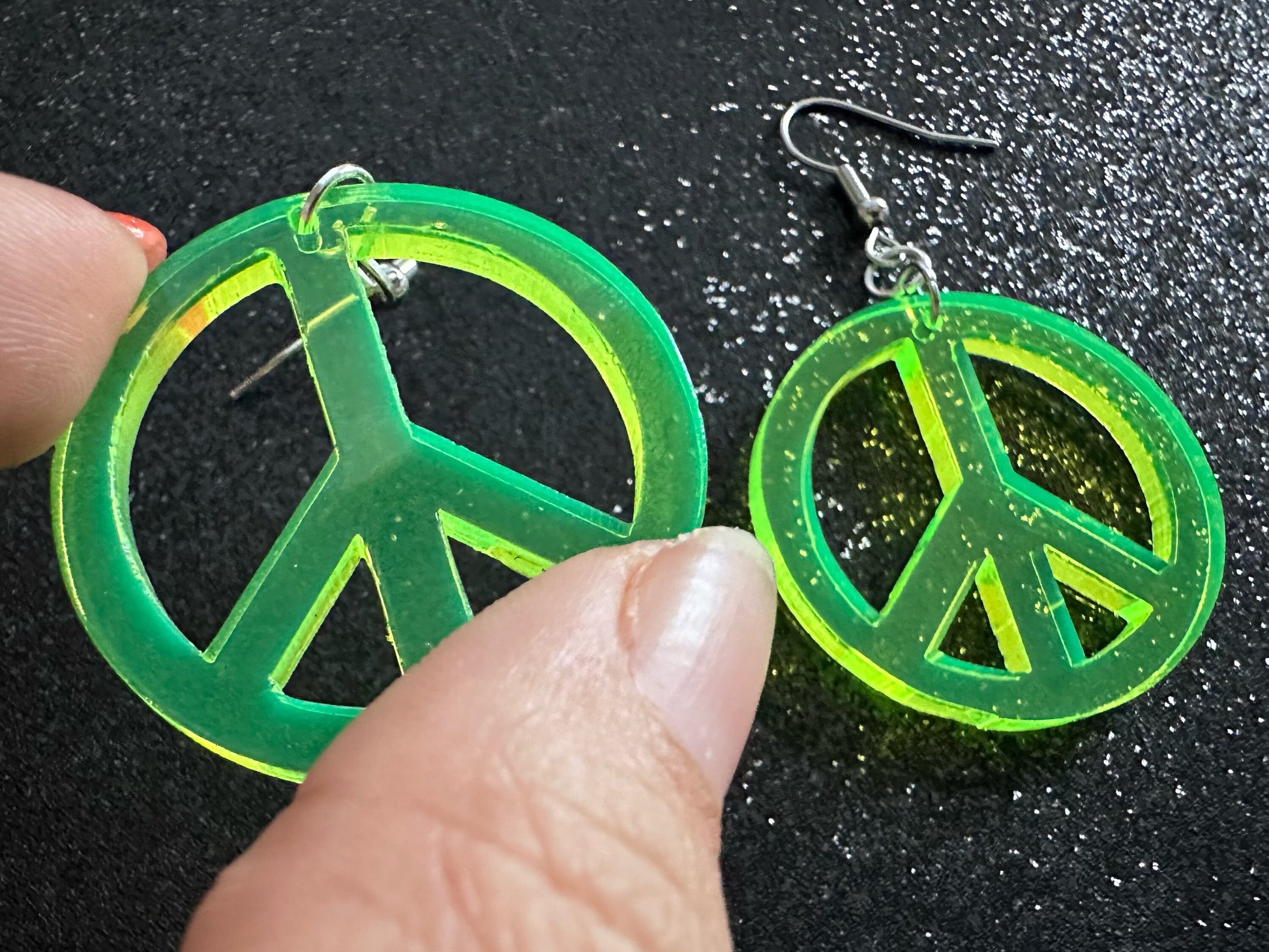 Neon Peace Sign Earrings: Laser Cut Acrylic Peace Signs, Hippie, Hipster, 80s, Happiness, Happy, Best Gifts for Her/Him/Them