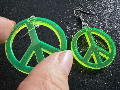 Neon Peace Sign Earrings: Laser Cut Acrylic Peace Signs, Hippie, Hipster, 80s, Happiness, Happy, Best Gifts for Her/Him/Them