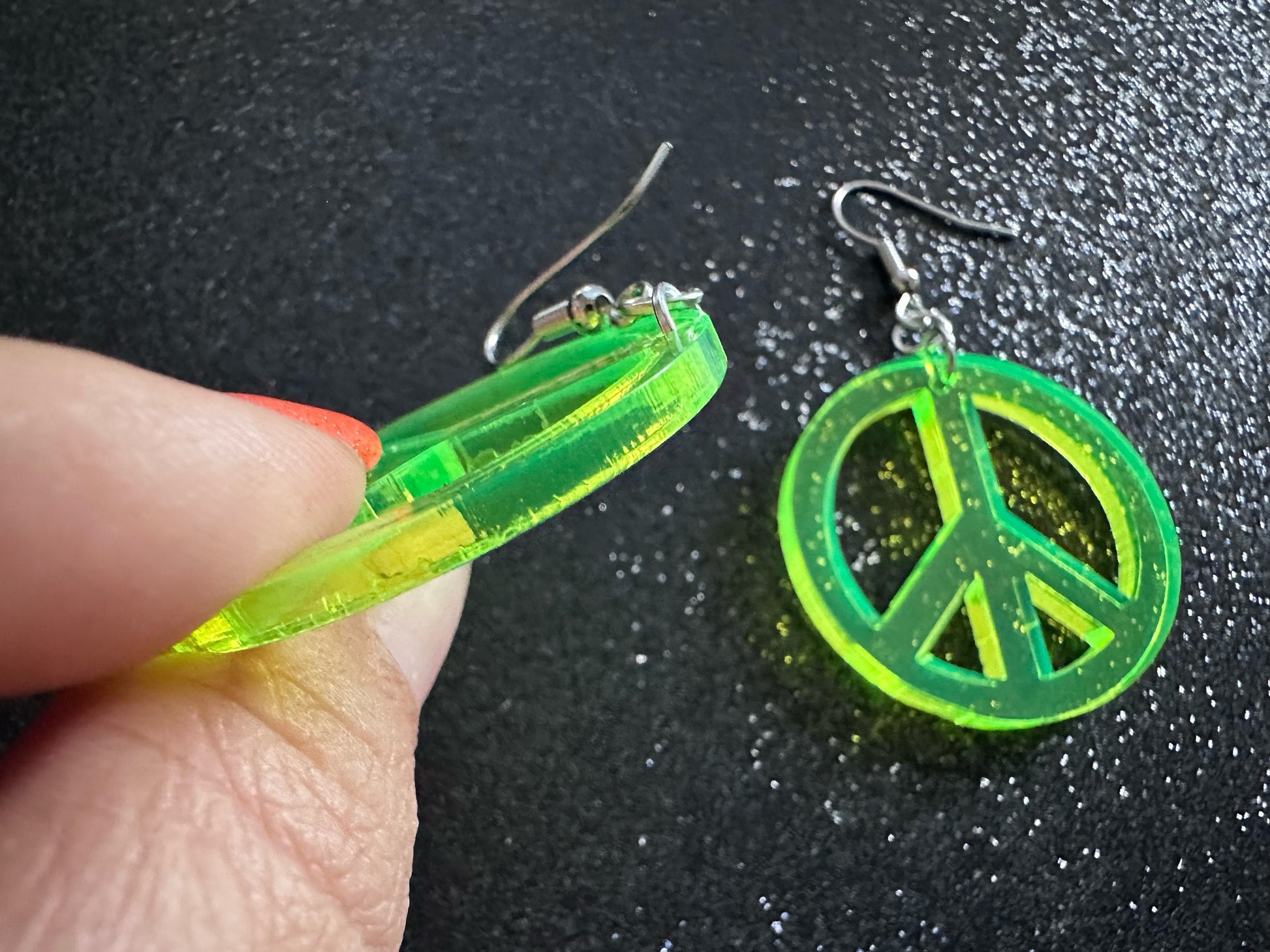 Neon Peace Sign Earrings: Laser Cut Acrylic Peace Signs, Hippie, Hipster, 80s, Happiness, Happy, Best Gifts for Her/Him/Them