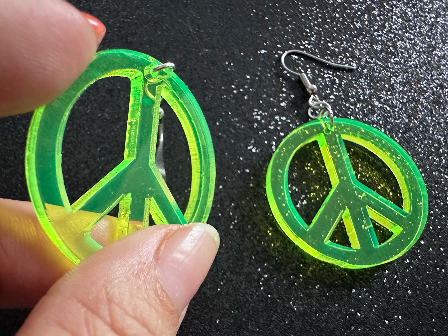Neon Peace Sign Earrings: Laser Cut Acrylic Peace Signs, Hippie, Hipster, 80s, Happiness, Happy, Best Gifts for Her/Him/Them