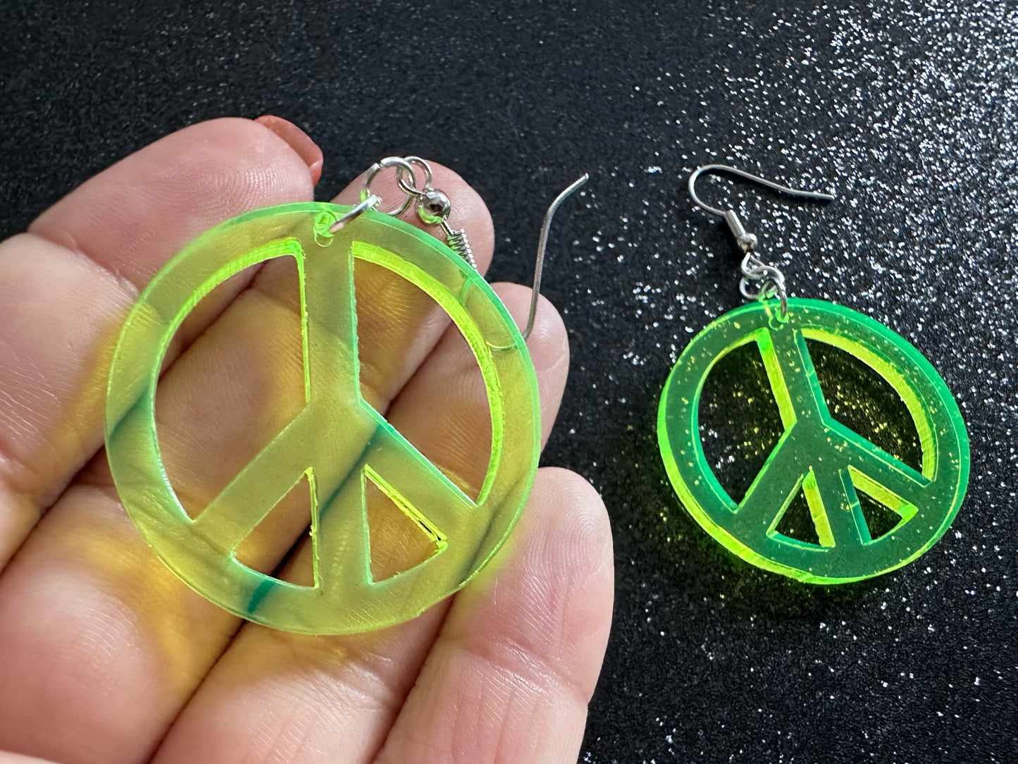 Neon Peace Sign Earrings: Laser Cut Acrylic Peace Signs, Hippie, Hipster, 80s, Happiness, Happy, Best Gifts for Her/Him/Them