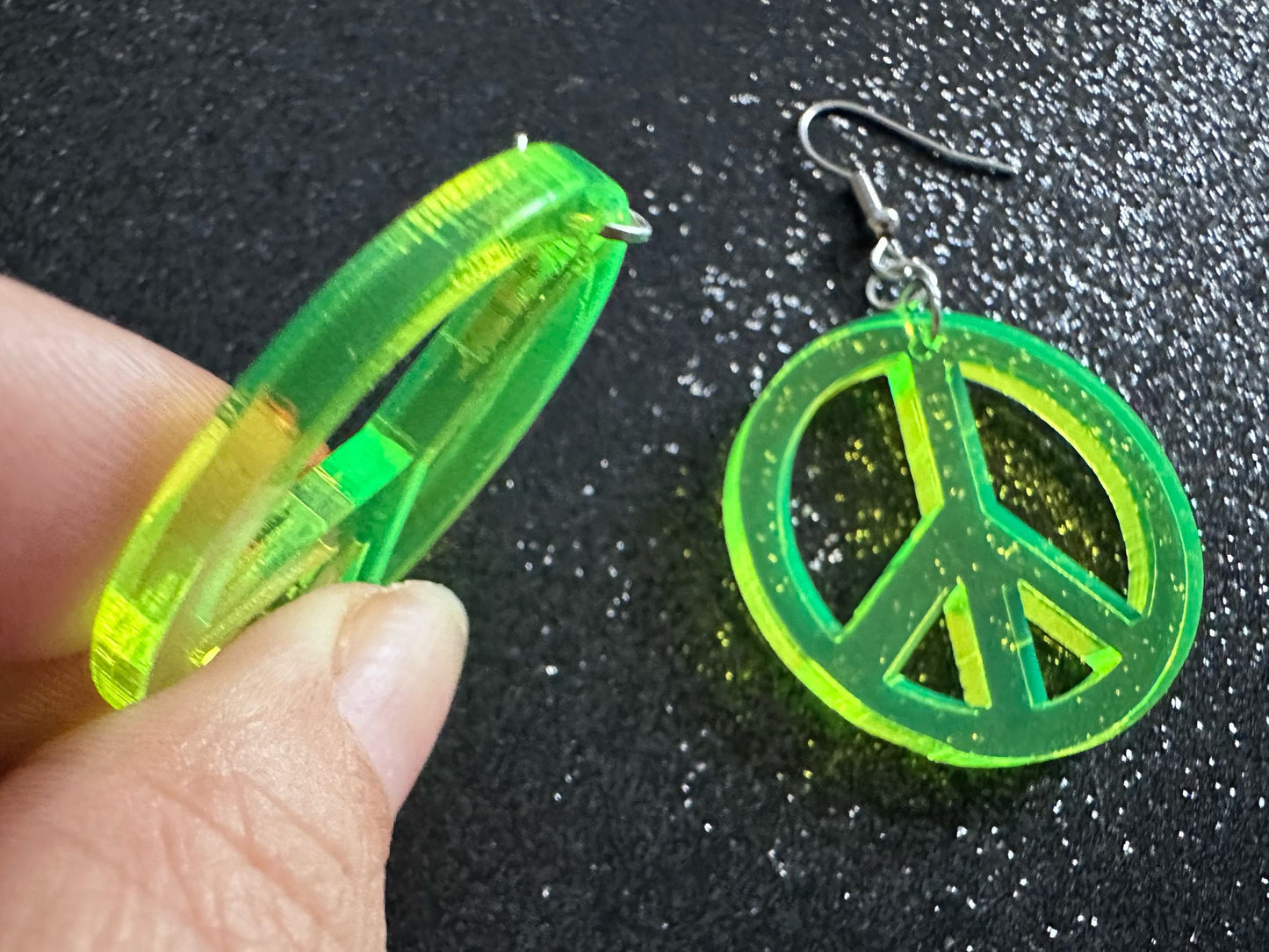 Neon Peace Sign Earrings: Laser Cut Acrylic Peace Signs, Hippie, Hipster, 80s, Happiness, Happy, Best Gifts for Her/Him/Them