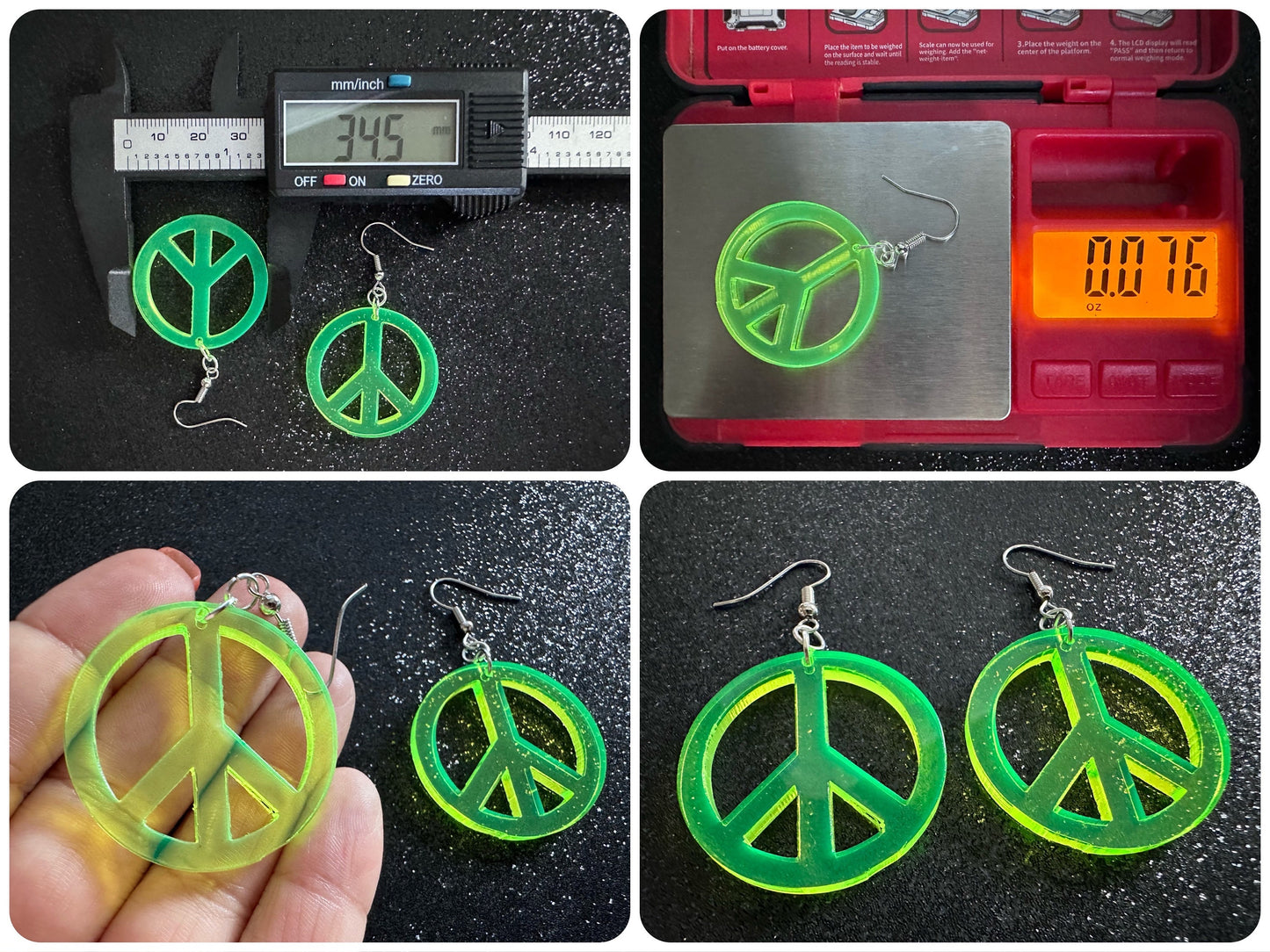 Neon Peace Sign Earrings: Laser Cut Acrylic Peace Signs, Hippie, Hipster, 80s, Happiness, Happy, Best Gifts for Her/Him/Them