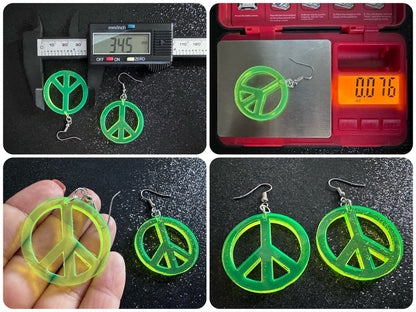 Neon Peace Sign Earrings: Laser Cut Acrylic Peace Signs, Hippie, Hipster, 80s, Happiness, Happy, Best Gifts for Her/Him/Them