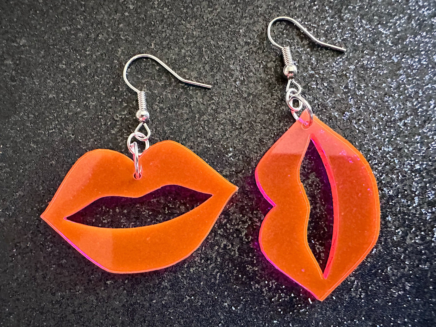 Neon Pink Lip Earrings: Laser Cut Acrylic Lips, Makeup, Girl, Woman, Love, Kiss, Cute, Valentines, Anniversary, Best Gifts for Her/Him/Them